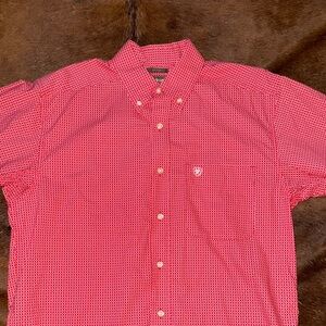 Ariat Men’s Fitted Long Sleeve Red Button Down Shirt